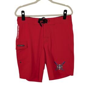 Watermen Men's Size 32 Red Life Guard Swim Trunks Board Shorts